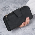 Black long buckle wallet for women with matte texture and gold zipper closure handheld view - Black