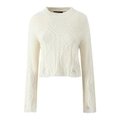 Pull en maille torsadée blanche à col rond avec des détails déchirés pour femmes - S / Haut Blanc
