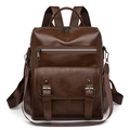 Sac à dos rétro en cuir marron foncé avec texture grainée et poches multiples - Marron
