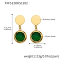Golden stainless steel earrings with green round glass stone showing dimensions and weight - Earrings Only / Gold-Green