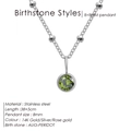 Polished silver stainless steel necklace featuring a green August birthstone peridot pendant - August Light Green (Light Green Rhinestone) / Silver
