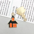Halloween charm set featuring a spooky haunted house pendant and gold fan accessory - Halloween Castle/Ghost House (15*22mm)