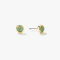 Orecchini a perno in avventurina verde con montatura circolare placcata oro 24K - Orecchini tondi / Oro - Orecchini a Bottone in Avventurina Verde