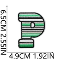 Detail of letter P rugby style embroidered patch with dimensions 6.5cm x 4.9cm - Letter P