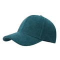 Close-up of dark teal corduroy texture on a solid color structured baseball cap - Malachite green
