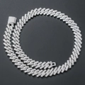 Collana cubana da uomo 14mm in argento sterling S925 con diamanti scintillanti incastonati - Bracciale da 7 Pollici (Circa 18cm) / Argento
