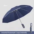 Ombrello inverso automatico blu navy con impugnatura ad anello dal design particolare - 23 pollici / 106 cm di diametro / Blu navy