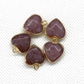 5-piece heart-shaped pink opal stone pendants with gold-plated bezel and hanging loop - 15x18mm / Reddish Purple Stone
