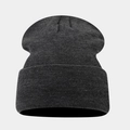 Detailed knit texture of a dark grey stretch beanie with wide fold-up cuff design - One Size / Dark Heather Grey