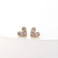 Elegant gold heart earrings featuring sparkling pink rhinestones for daily wear - Pink (ES0041)