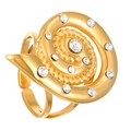 Macro view of golden spiral ring with sparkling crystal stones and open adjustable band - Stainless Steel Zircon Snail Spiral Ring (17不锈钢镶钻蜗牛戒指M-183)