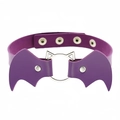 Purple PU leather punk choker with bat wing accents and a metal cat ear ring design - Purple