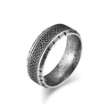 Anillo vikingo nórdico vintage con runas y nudo celta en acabado plateado envejecido - Talla 7 / Plata Antigua