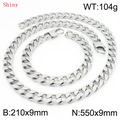 Polished silver stainless steel curb chain jewelry set with necklace and bracelet - Necklace 55cm + Bracelet 21cm (KS220805-Z)