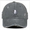 Detail of distressed baseball cap with ghost embroidery and vintage frayed texture - One Size / Gray