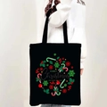 Black canvas tote bag with festive Christmas wreath and Merry Christmas typography - Style 06-Christmas New Year Wreath