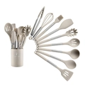 13pcs beige silicone and stainless steel kitchen utensil set with storage bucket - 9-Piece Set Type B / Khaki