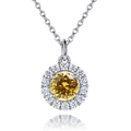 S925 sterling silver halo necklace with large round yellow gemstone and pavé zircons - Golden Yellow 【White Gold】