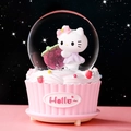 Pink Hello Kitty crystal ball music box with strawberry cupcake base for desk decor - Pink Cat Strawberry - Left