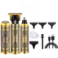 Golden 3-in-1 professional electric hair clipper set with trimmer and shaver heads - 3-in-1 Portrait Multifunction Kit - Metal Body