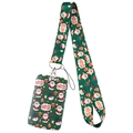 Detail of Christmas themed lanyard set featuring green strap and Santa ID card holder - YZ31-102 Forest Green Set
