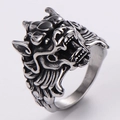 Gothic punk dragon head ring for men in oxidized silver finish stainless steel - US 10 / 3D Vintage Mythical Dragon Head Style (Style C)