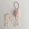 Detail of pink plush rabbit charm with cream herringbone strap for kids hair accessories - Pink 3D Rabbit