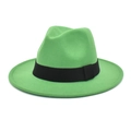 Grass green wool fedora hat with black ribbon band for autumn and winter style - M (56-58cm) / Grass Green