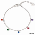 Silver stainless steel bracelet with five colorful round zircon pendants and lobster clasp - Silver Bracelet + Multi-color Zirconia