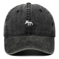 Berretto da baseball in denim nero lavato vintage con ricamo di volpe minimalista sul davanti - Nero