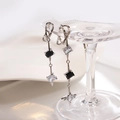 Irregular silver long drop earrings with black and clear square stones for women - E2108-1 Silver Black Square Geometric Long Drop Earrings
