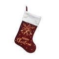 Dark red Christmas stocking with white faux fur trim and gold Merry Christmas print - 46*28cm / Burgundy