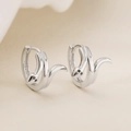 Minimalist silver snake-shaped hoop earrings with black gemstone eyes for women - Silver