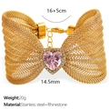 Bracelet papillon en maille dorée avec zircon en forme de cœur rose et strass - Rose