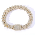 18K gold plated 12mm Cuban link bracelet with double row cubic zirconia diamonds - Gold 7 inch (Bracelet)