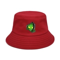 Détail du chapeau bob en coton rouge avec écusson alien vert et coutures renforcées - M(56-58cm) / Rouge