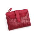 Portafoglio corto da donna in pelle PU rosso scuro con trama a coccodrillo - Rosso