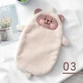Absorbent warm beige coral fleece hand towel with cute cartoon bear design and hanging loop - Bear / Off White