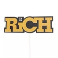 Décoration de gâteau 'RICH' noir et doré avec paillettes et strass pour fêtes chic - Rich Avec Strass (A12) / Lot de 10 Pièces