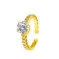 Adjustable gold honeycomb ring with brilliant round zircon in classic four-prong setting - Gold Honeycomb Prong Ring (4526)