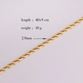 Macro shot of 2.9mm gold plated copper twist chain with length and weight details - Style 9 (2.9mm Rope Chain)