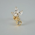 Gold F136 titanium labret stud with marquise zircon leaf design and round pendant - 1.2x8mm / Gold
