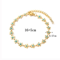 Bracciale in acciaio inossidabile placcato oro 18k con fiori blu, lunghezza 16+5cm - Bracciale-Oro/Fiore Blu