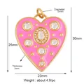 Pink heart pendant with gold copper plating and cubic zirconia inlay 25mm - Zirconia Heart-Pink