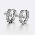Men's hip hop silver cross hoop earrings with micro-paved sparkling cubic zirconia - Cross / Silver
