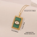 Golden stainless steel necklace with green enamel eye pendant and geometric link chain - 4# Square Green