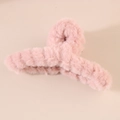 Plush faux fur large hair claw clip in soft pink for thick hair styling - Lotus Pink