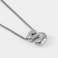 Polished silver bubble letter N pendant necklace with elegant metal link chain - Steel Letter S