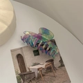 Detail of large colorful marble acetate hair claw clip with smooth translucent finish - Dragon Bone Claw / Fantasy Blue