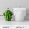 Green knit sweater silicone candle mold with finished ornament and size dimensions - Sweater J-0776